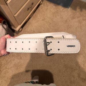 Small White UPPER weight lifting belt with Silver Buckle